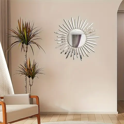 37pcs PVC mirror stickers featuring a sunrise design and minimalist metal lines.silver