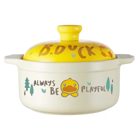 COOKER KING Marmite en grès de 3,5 L pour ragoûts et soupes, usage domestique, compatible avec les cuisinières au gaz, Marmite en céramique de B.Duck Petit Canard Jaune