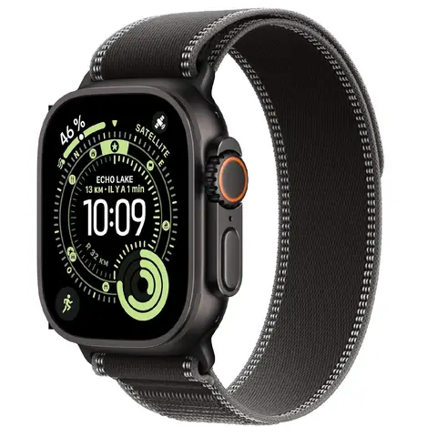 Apple Watch Ultra 3 GPS + Cellular 49 mm - boîtier en titane noir avec boucle Trail noir/anthracite - M/L