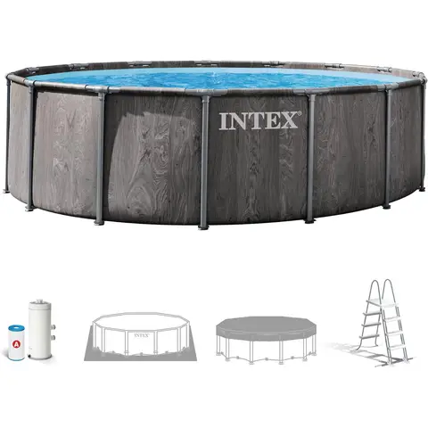INTEX Baltik Kit Piscine hors sol tubulaire - Ø 5,49 x 1,22 m - Ronde (Pompe de filtration,échelle, bâche inclus) 
