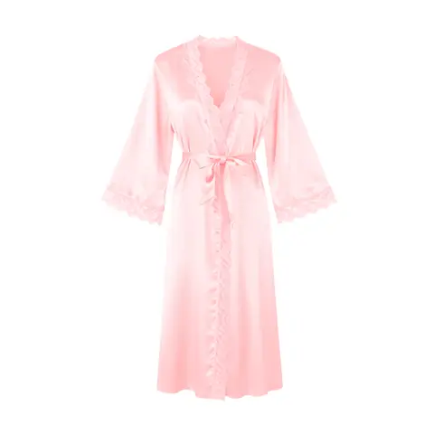 long-sleeved pink silk-like bathrobe  M