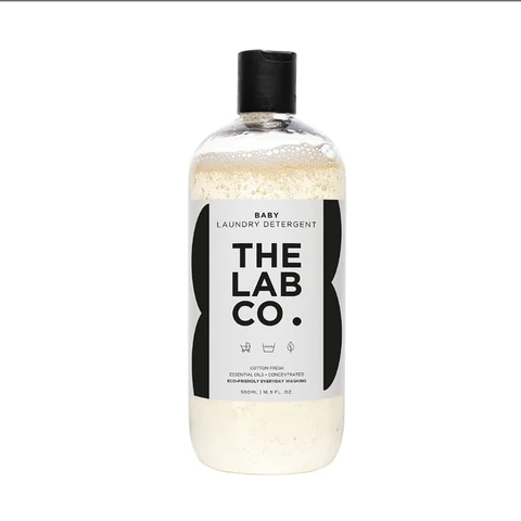The Lab Co. Baby Wash Liquid Laundry Detergent for washing machines and hand washing. Fresh cotton fragrance. Plant Based. Non-Bio. 500ml size for up to 32 washes.