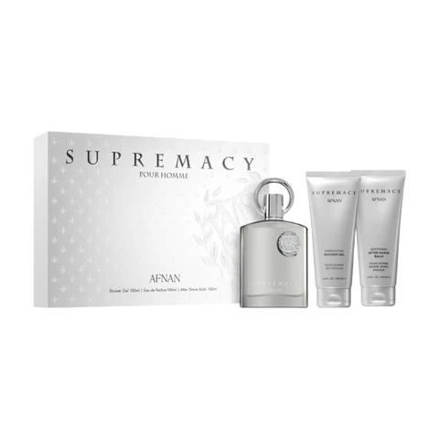 Afnan Supremacy Silver Eau de Parfum Spray 100ml Set mit Duschgel und Balsam