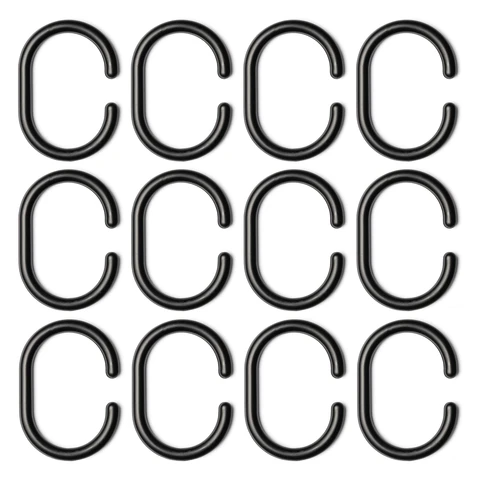 Croydex Shower Curtain Rings C Shape Black 12pcs