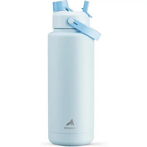 POWCAN Gourde à double ouverture avec poignée de transport 1,1 L – Bleu clair