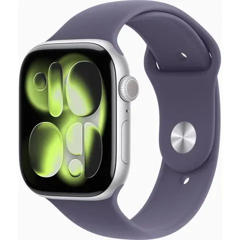 Apple Watch Serie 11 GPS 42 mm zilveren aluminium kast met paarse mist sportband - M/L