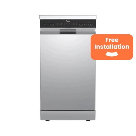 Midea MDWEF1034D(SS)-WG-UK Slimline Freestanding Dishwasher With Cutlery Tray, Stainless Steel, C Rated