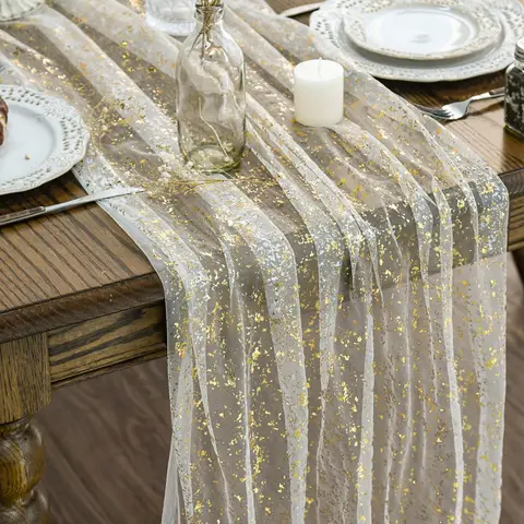 Beige Gold Gauze Table Runner 70x300 cm, Glitter Metallic Foil Sheer Cheesecloth Kitchen Dining Table Decor for Home PartySpandex Table Cloth 2 Pack [6FT] Tight, Fitted, Washable and Wrinkle Resistant Stretch Rectangular Patio Table Cover for Event, Wedding, Banquet & Parties [183Lx76Wx76H]cm Black