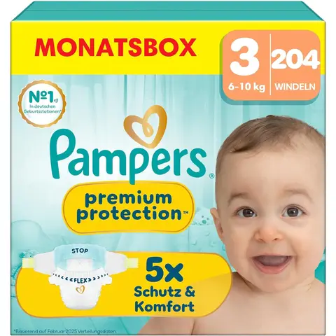 Pampers Premium Protection Größe 3 Midi 6-10kg Monatsbox 204 Stück