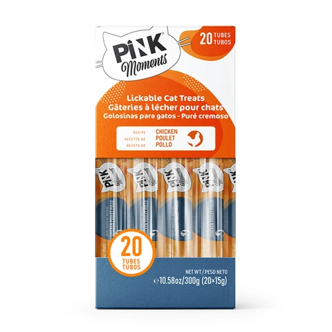 Pink Soft Cat Treats – Chicken Flavor， 20 Sticks × 15g – Zero Additives， Grain-Free & Gel-Free – Hairball Control & Digestive Support – Trusted Canadian Pet Brand