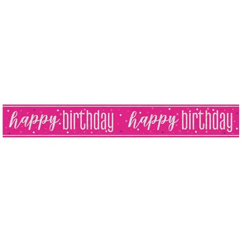 Unique Party Glitz Pink Happy Birthday Banner, 2.74m