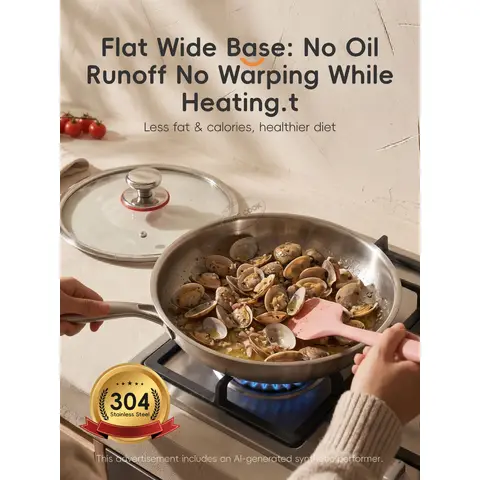 PURE COOK 3-laags 304 roestvrij staal grote koekenpan niet-giftig duurzaam snel gelijkmatige warmte uitlopende rand satijnen afwerking keuken kookgerei huishoudelijke koekenpan met deksel ovenbestendig 220 ℉ geschikt voor alle kookplaten 28 cm 11 inch zilver 1-delig inclusief deksel