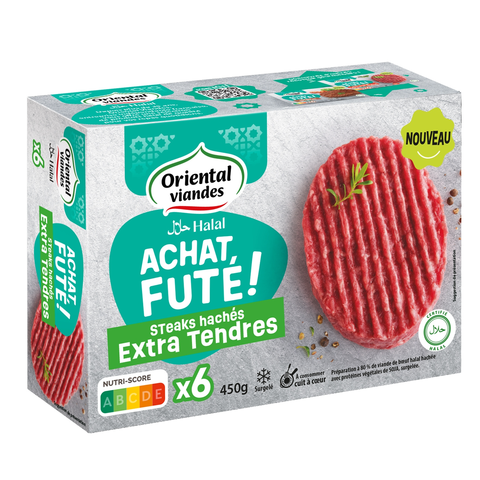 Steaks hachés de bœuf halal extra tendres surgelés 6 x 75 g (450 g)