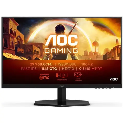 AOC Gaming 27G42E 27 Zoll Full HD Monitor, 180 Hz, 1 ms, FreeSync Premium, G-Sync-kompatibel, HDR10 (1920 x 1080, 1 x HDMI 2.0, 1 x DisplayPort 1.4), Schwarz