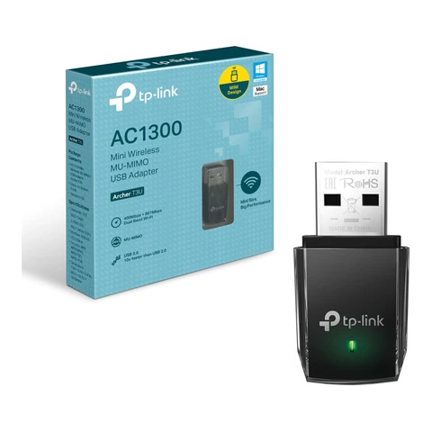 TP-Link Archer T3U AC1300 Dual-Band-WLAN-Adapter (867 Mbit/s (5 GHz), 400 Mbit/s (2,4 GHz), 802.11ac, USB 3.0, MU MIMO, unterstützt Windows 10/8.1/8/7/XP, Mac OS X), schwarz