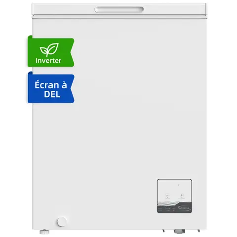 CHiQ Congélateur coffre 142 L Inverter, affichage de la température externe, mode de congélation rapide -32 ℃, grille métallique, faible bruit [Classe énergétique E] - 63,5 x 55,6 x 83,5 cm