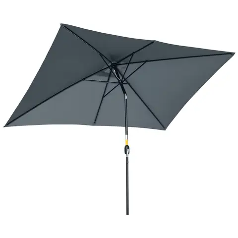 Outsunny 3x2m Garden Parasol Umbrella with Aluminium Pole, Tilt and Crank, Rectangular Outdoor Table Parasol Sun Shade for Patio, Dark Grey
