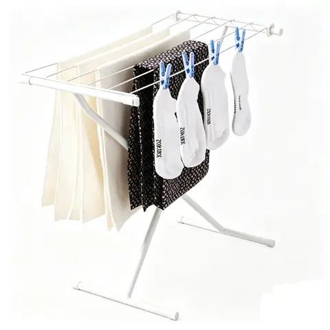 Faltbares Wäscheständer, Metall-Handtuchhalter, Wäsche-Organizer, Platzsparend, Geeignet für den Außen- und Innenbereich, Weiß