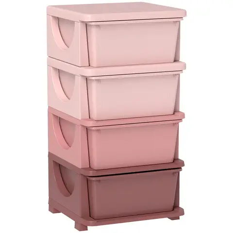 HOMCOM 4 Drawers Plastic Storage Units, 4 Tier Kids Storage Units, Children Toy Chest for Nursery, Playroom, Bedroom, Pink