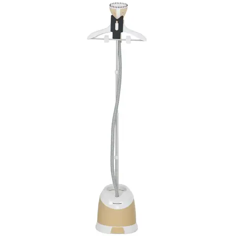 HOMCOM Défroisseur vapeur vertical 1800 W 36 g/min, steamer autonomie 50 min, repasseur vapeur vertical avec réservoir d'eau de 1,8 L, plateau en aluminium et tige télescopique, prêt en 35s, or