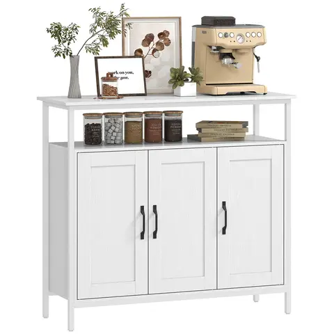 HOMCOM Industrial Kitchen Sideboard with Open Shelf, 2 Cabinets, Adjustable Shelves, Sideboard Buffet for Entryway, Living Room, Dining Room, White