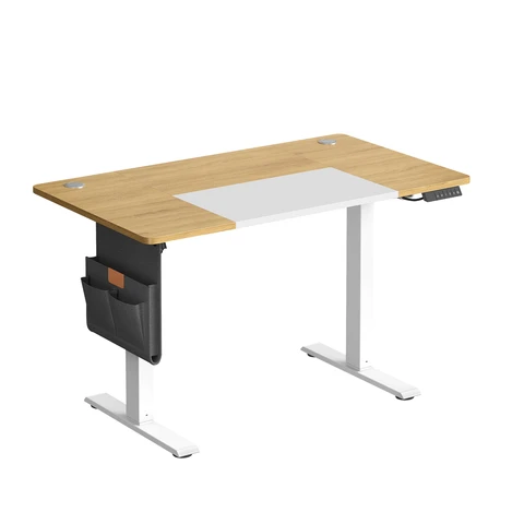JOYFURNOS In Hoogte Verstelbaar Sta Bureau, 120 x 60 cm, Geheugenfunctie, USB-C-Aansluiting, Naturel Eiken-Wit