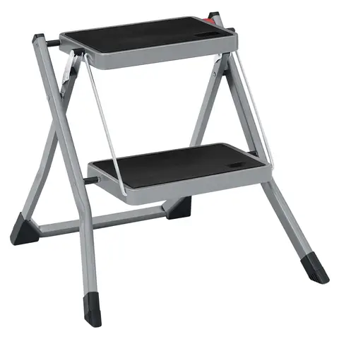 JOYFURNOS 2-traps ladder zwaar opvouwbaar opstapje met antislip treden 150 kg draagvermogen 55 x 50 x 4,5 cm grijs