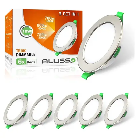 ALUSSO LED-Einbaustrahler, 230 V, 10 W, 800 lm, dimmbar, Warmweiß/Neutralweiß/Kaltweiß, Deckenstrahler mit IP44, für Badezimmer, Küche und Wohnzimmer, 6er-Set