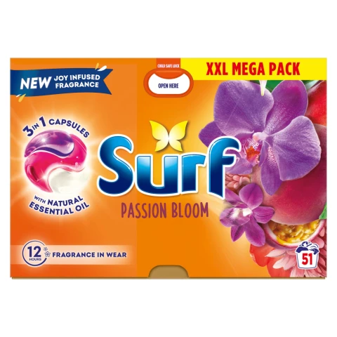 Surf 3 in 1 Laundry Washing Detergent Capsules Passion Bloom 51 washes