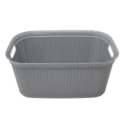 JVL Knit Design Loop Plastic Rectangular Linen Laundry Basket with Handles – Grey