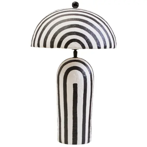 Carta 50cm Black And White Stripe Papier Mache Table Lamp With Dome Shade