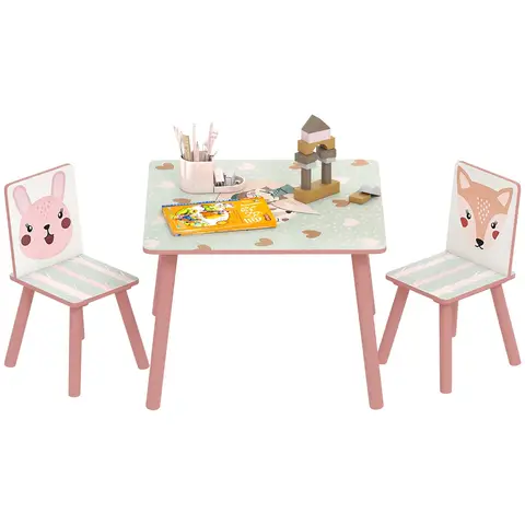 ZONEKIZ Kids Table and Chair Set, Toddler Table with 2 Chairs, 3 Pieces Toddler Activity Furniture Set for Bedroom, Nursery, Playroom, Pink