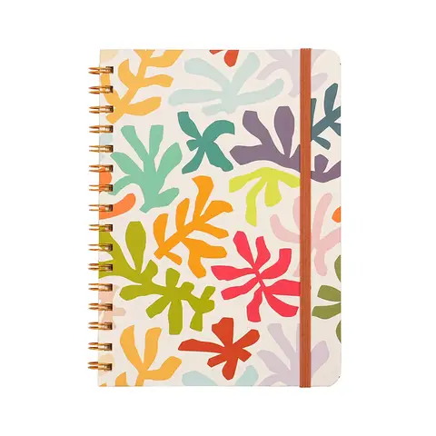 Jubiluu Divers A5 Hardcover-Spiralblock, ligniert - 96 Blatt (100 g Offset-Papier), mit Gummiband - klassische cremefarbene Liniatur für Schreiben, Schule, Büro und Geschenke - Korallenblätter