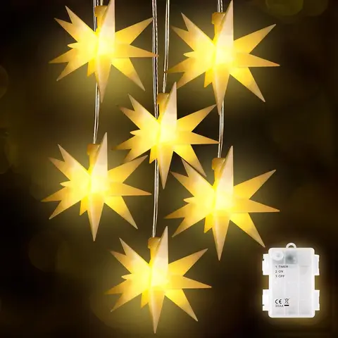 SALCAR Set of 6 LED Christmas Star Illuminated Outdoor Indoor LED Star Battery Christmas Decoration 3D Luminous Star Christmas Window Outdoor Warm White