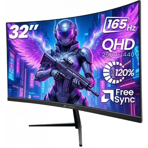 CRUA 32-inch Frameless 1500R Curved Gaming Monitor | 2K QHD (2560×1440), 165Hz, Adaptive Sync, 100% sRGB Color Gamut, 178° Wide Viewing Angle, HDMI/DisplayPort, VESA 100×100mm Mountable, Flicker-Free, Low Blue Light, Suitable for EU/UK Home Office, Console Gaming, Content Creation (Black)