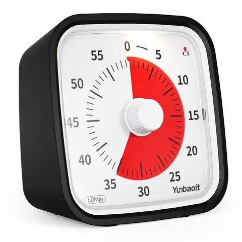 Yunbaoit   Visual Timer with Silicone Case, Silent 60-Minute Countdown Timer for Kids and Adults with No Ticking, Time Management Tool with Optional Alarm(Black)
