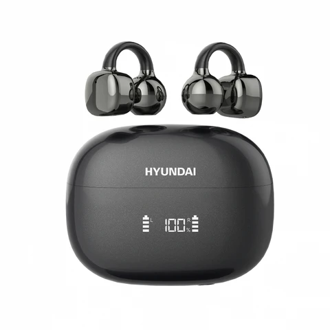 HYUNDAI Clipbuds7 Schwarz Bluetooth-Ohrhörer mit Clip-On-Design und digitaler Batterieanzeige