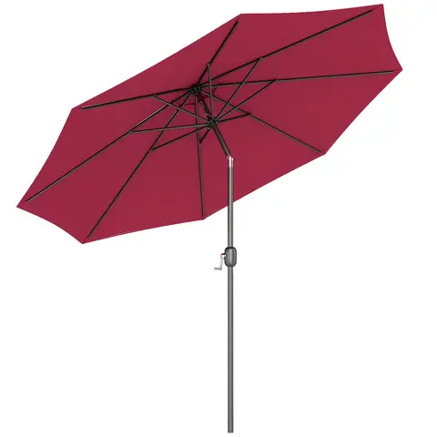 Outsunny 3(m) Garden Parasol Umbrellas, Outdoor Sun Shade with 8 Ribs, Tilt and Crank Handle for Balcony, Bench, Garden, Wine Red