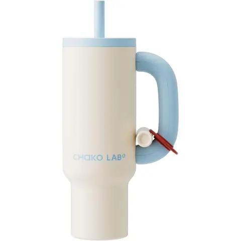 CHaKO LAB BaWang Insulated Stainless Steel Tumbler Tumbler with Handle and Straw 33oz Cup Holder Friendly for Travel  Leakproof Water Bottle BPA-Free 316 stainless steel liner white＆blue