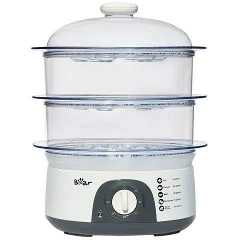 Bear Elektrischer Dampfgarer DZG-304, 3 Ebenen, 650–775 W, 10 l Fassungsvermögen, 60-Minuten-Timer, Dampfgarer, Dampfkocher, 775 W