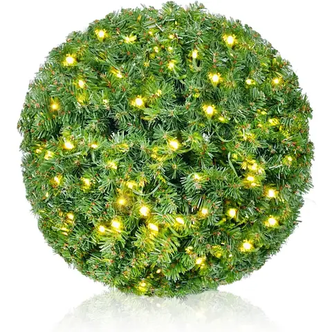 SALCAR Boule de Noël DIY - 40 cm - En PVC vert - À suspendre - Avec guirlande lumineuse LED chaude - Avec prise basse tension UE et fonction minuterie