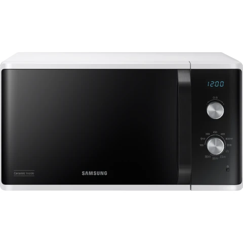 Samsung MG23K3614AW/EG Mikrowelle mit Grill / 23 Liter Kochraum / 800 W / Großes Grill-Element für gleichmäßige Bräunung / Kratzfester keramischer Emaille-Innenraum in Weiß