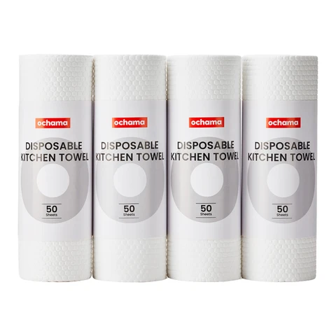 ochama herbruikbare keukendoeken, 200 vellen (50 vellen × 4 rollen), eenmalig keukenpapier, zeer water- en olieabsorberend, herbruikbaar, verdikt, nat en droog te gebruiken, groot formaat met hoog gewicht per m²