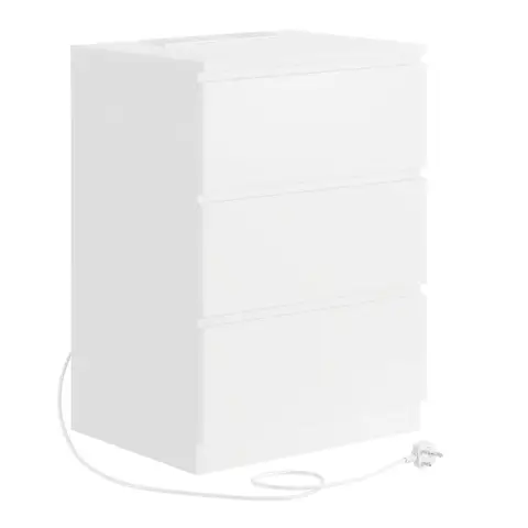 Ochama x SONGMICS Nightstand with Charging Station, Bedside Table, Side End Table with 3 Drawers, for Bedroom, White