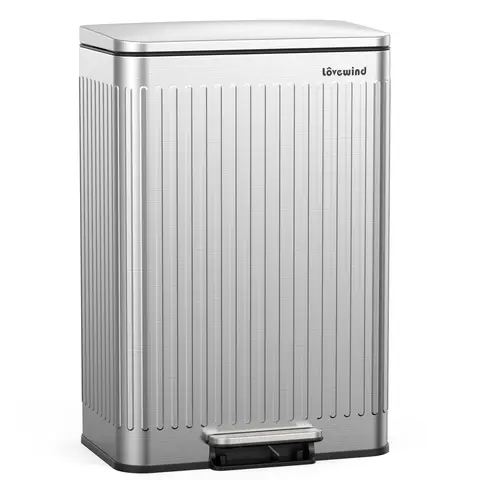 Poubelle en acier inoxydable 60 litres / 16 gallons avec couvercle à fermeture douce, grande poubelle à pédale avec texture romaine, seaux intérieurs amovibles, poubelle de recyclage pour cuisine et bureau, argenté