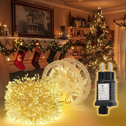 SALCAR Guirlande lumineuse de Noël à 800 LED, 20 m, en fil de cuivre, étanche, avec 8 modes, minuterie et mémoire, pour l'extérieur, le jardin, le sapin de Noël, les mariages - Blanc chaud