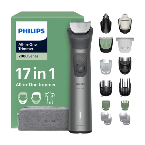 Philips 17-in-1 Trimmer 7000, 22 Length Settings, Wet & Dry, Premium Precision Comb, Beard Sense Technology, Self-sharpening Mental Blades, MG7941/15
