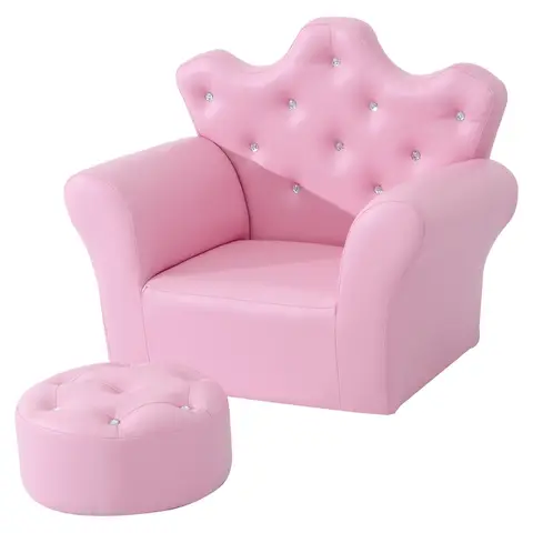 HOMCOM Kids Armchair Toddler Chair Sofa Set with Free Footstool Pink