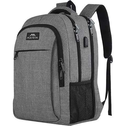 MATEIN Daypacks, Laptop-Rucksäcke, 17,3-Zoll, Diebstahlschutz-Tasche, Herren, Damen, Arbeit, Reise, Geschäft, USB-Ladeport, Grau