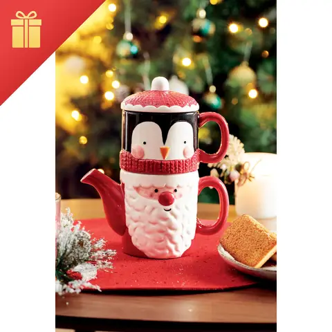 Feeric Keramische theepot-en-kopset kerstman, 21cm